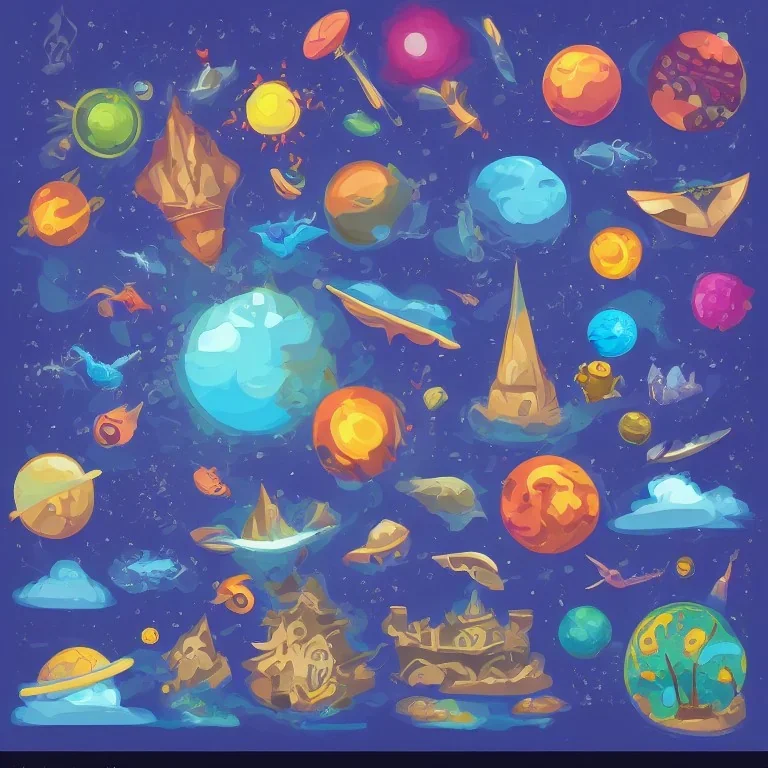 fantasy planet, 2d vector, high quality