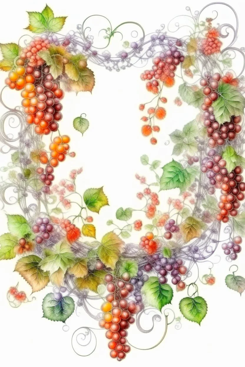 delicate transparent three-dimensional watercolor, the vine is laid in the form of a frame, inside a bouquet of flowers in the style of romanticism, realistic, filigree, high quality drawing, professional photo, 32k, iso100