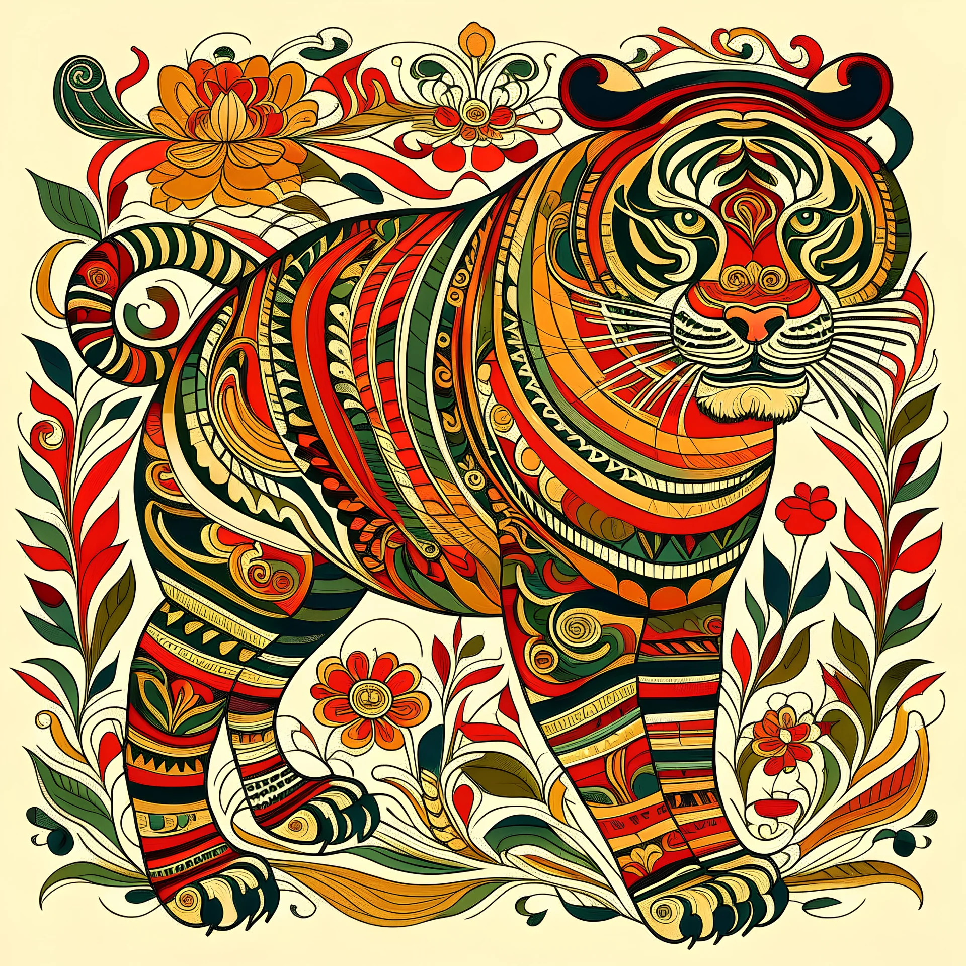 Borneo Folk Art Tiger illustration