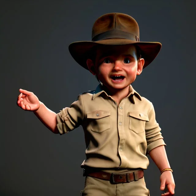 Indiana Jones toddler, full body, dramatic lighting, hyper realistic