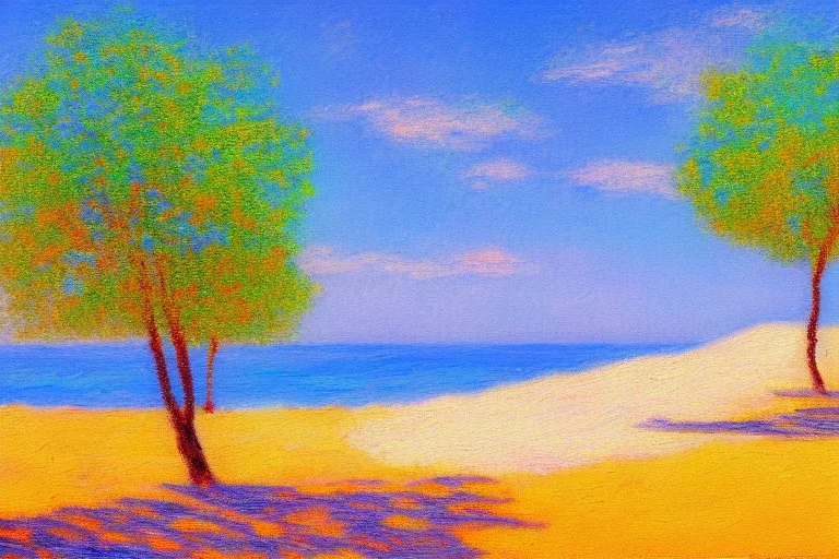 Sunny day, trees, sand, impressionism painting