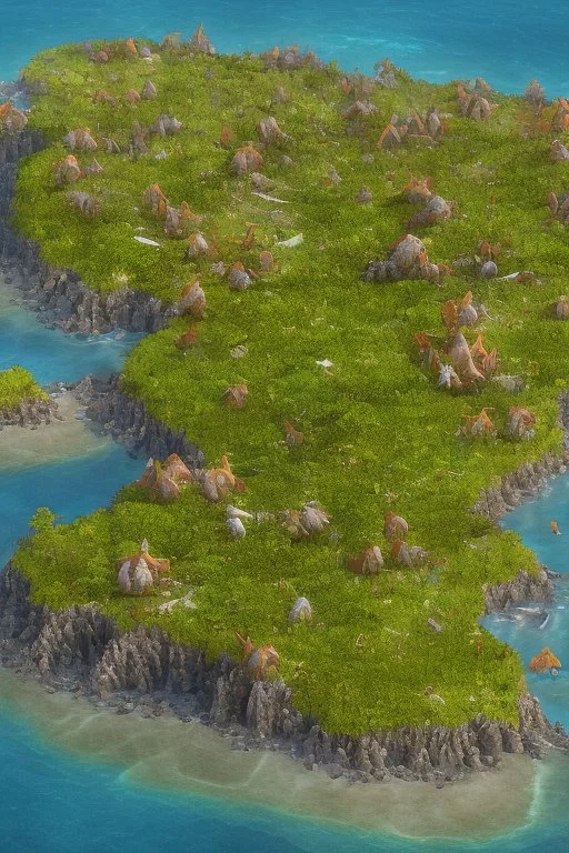 Close-up animation image of an island full of wild warthog