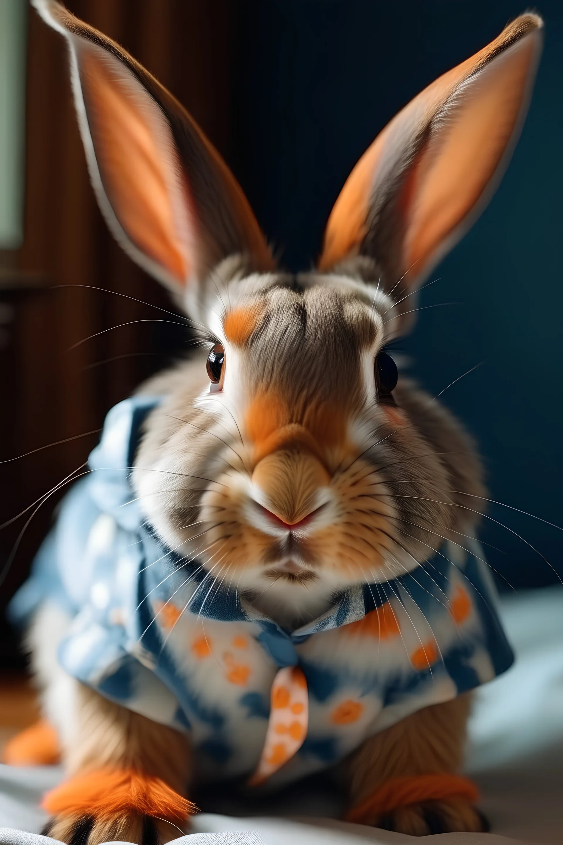 conejo CON OREJAS CAIDAS con camisa caricatura DE PERFIL