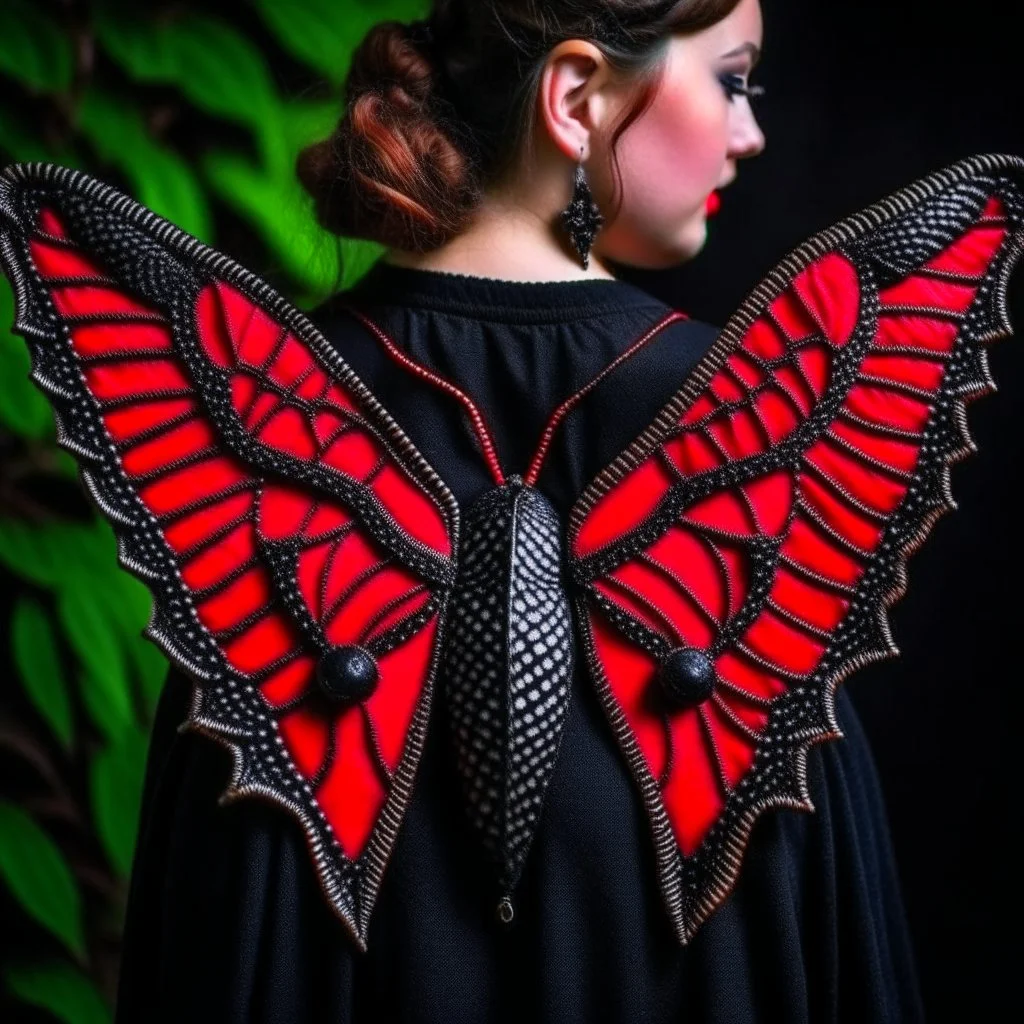 metal gothic red moth wings