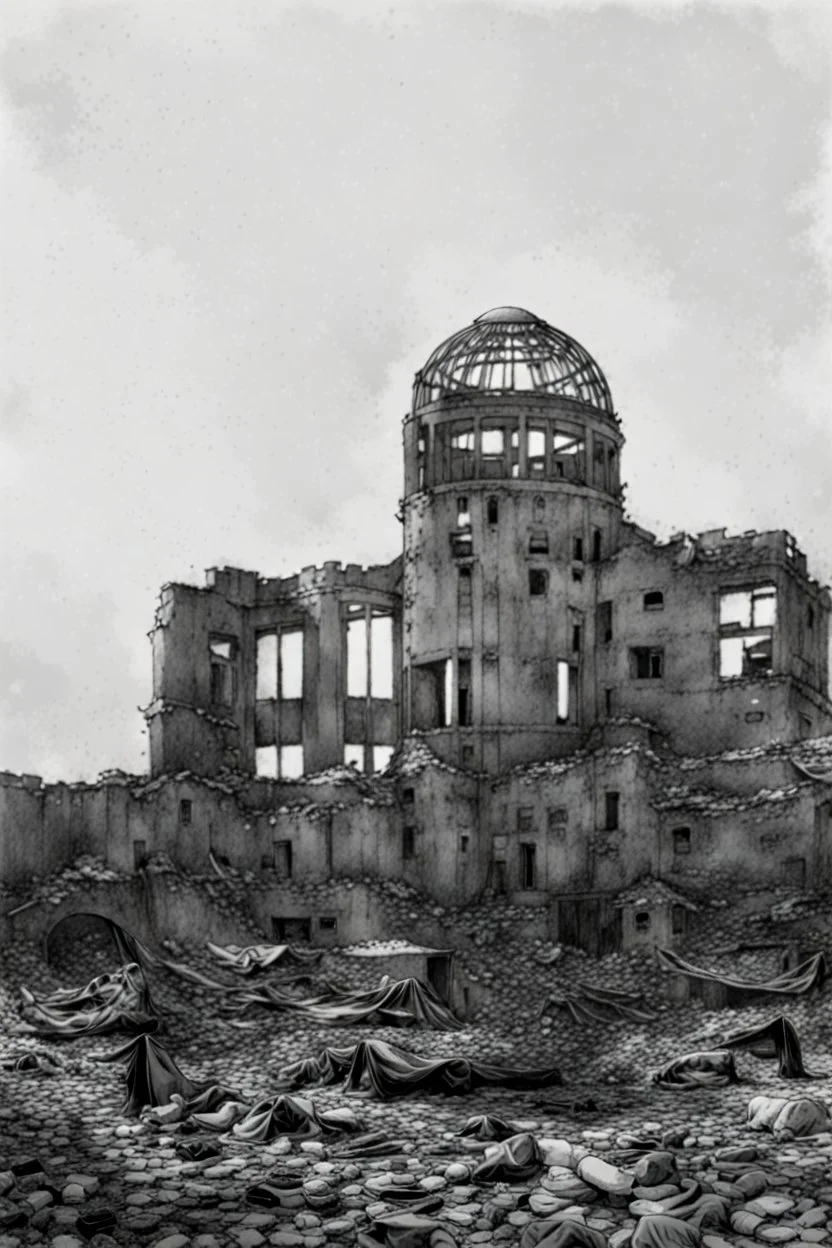 hiroshima dome, manga page, greyscale