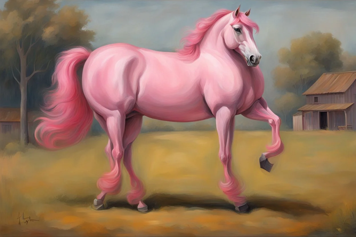 a pink horse like a 19th painting