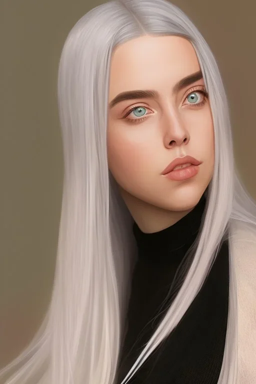 Billie Eilish, sitting on a chair, Black Short Dress, high detail, realistic