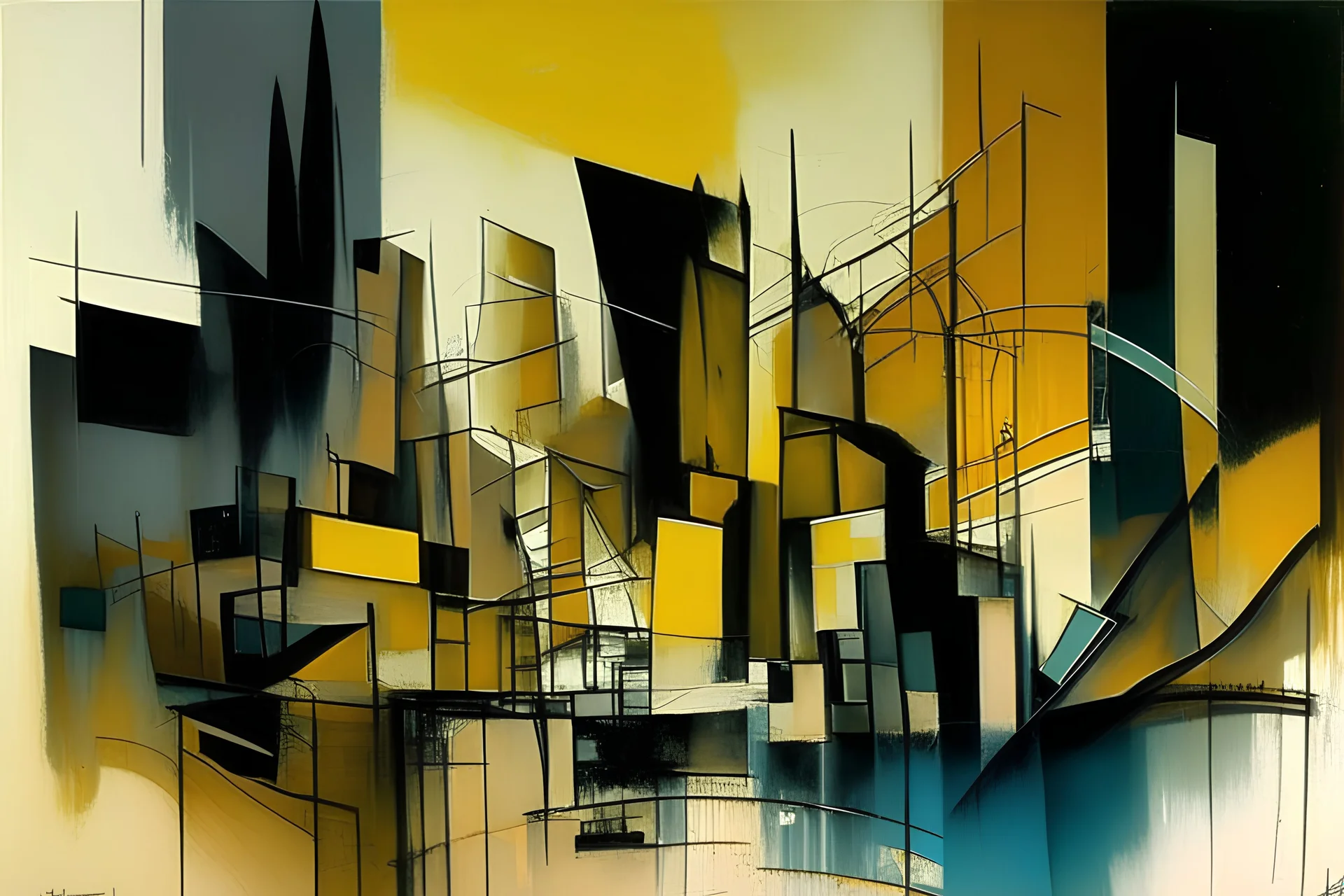 abstract cityscape in the style of Barbara Hepworth, frank Auerbach