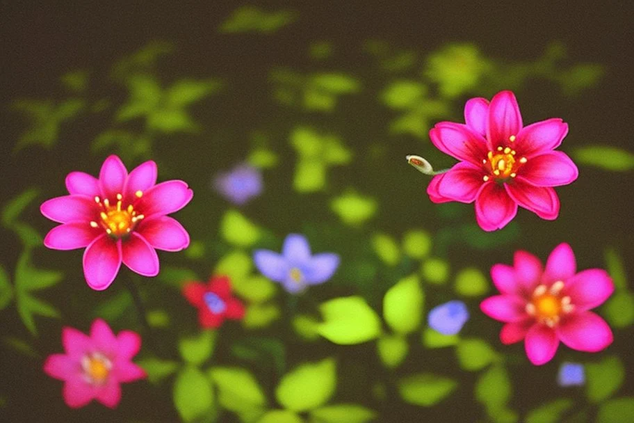 night, forest, flowers