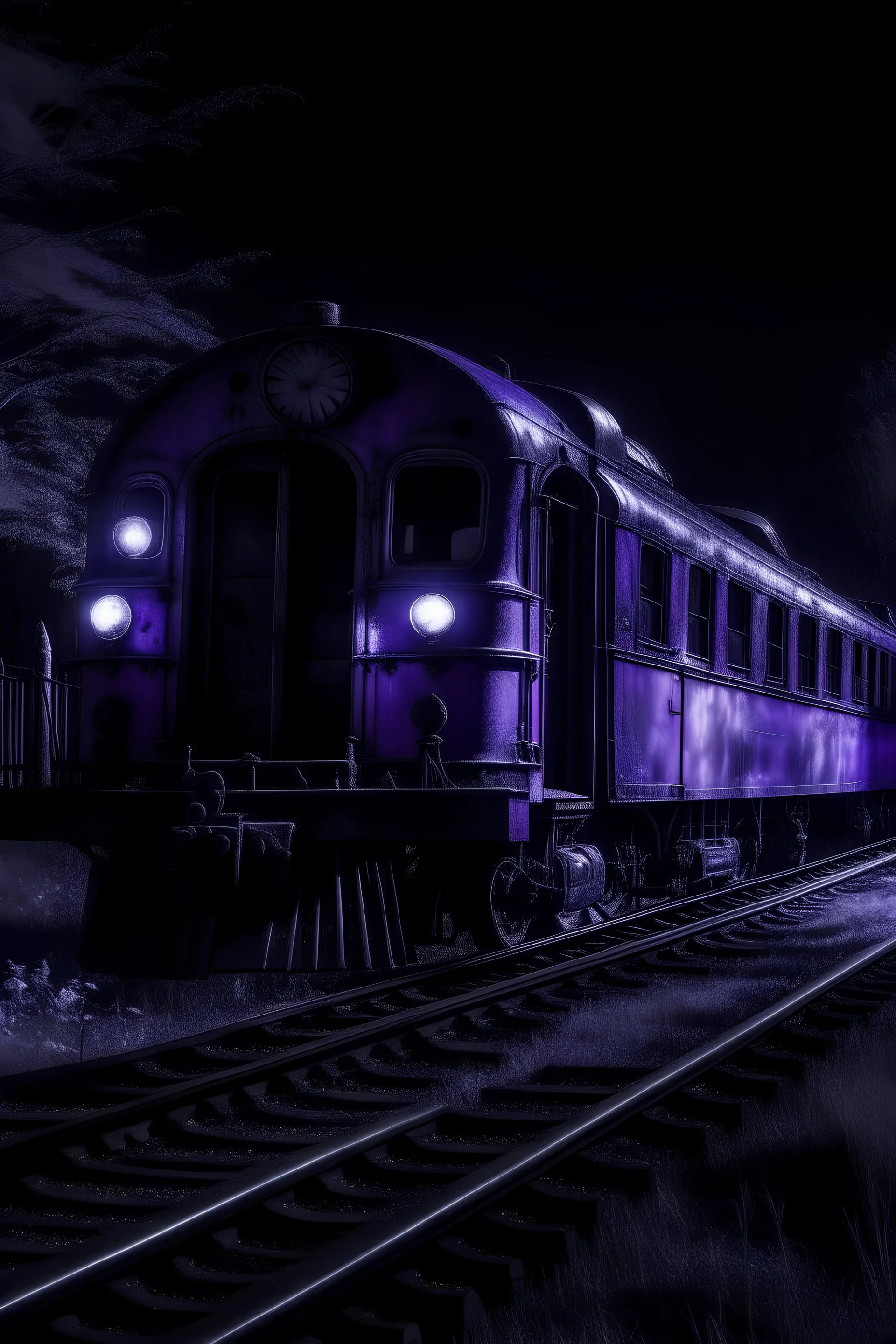 A portrait of a ghost train in a purple night