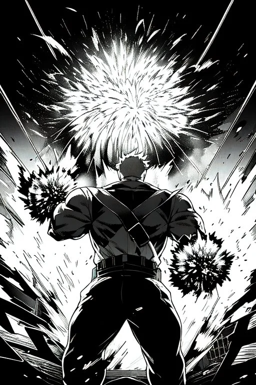 Explosion on the streets of Tokyo, greyscale