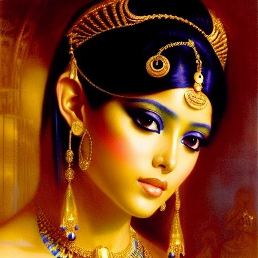 Drawing of beautiful face,busty 'cleopatra',sweet stare,throne,hieroglyphics,balanciaga fashion clothe painting by gaston bussiere, greg rutkowski, yoji shinkawa, yoshitaka amano, tsutomu nihei, donato giancola, tim hildebrandt, oil on canvas, cinematic composition, extreme detail,fit full head inside picture,16k