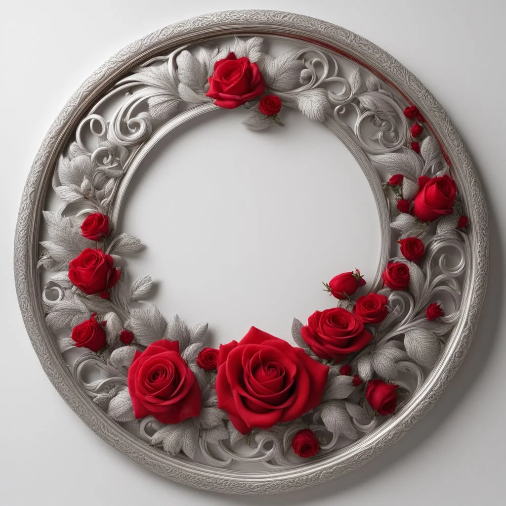 round silver frame with red and roses