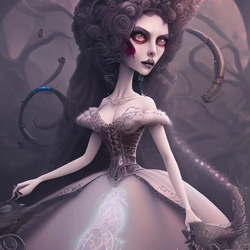 extrem tim burton style of the evil stepsisters, sharp focus, beautiful eyes