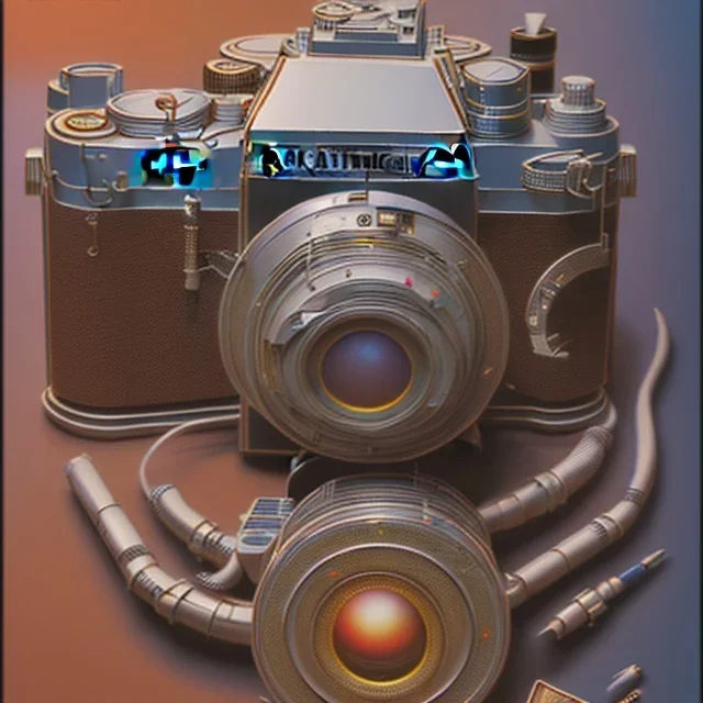 components of the camera laid out flat. poster design. high detailed. oil on canvas.