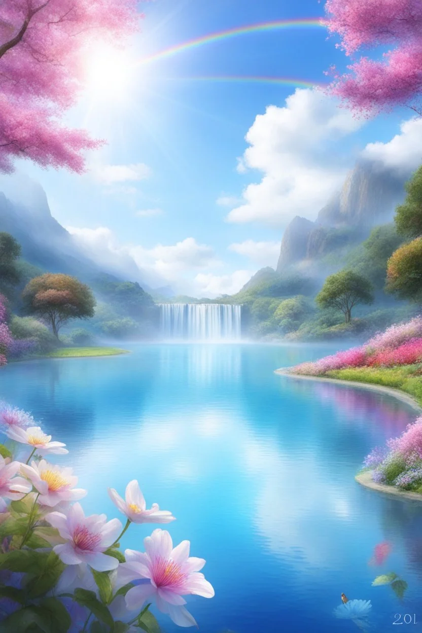 fantastic,Beautiful garden, flowers,rainbows, bel arc en ciel
