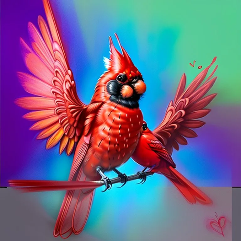 Bing: a vibrant digital chalk sketch painting featuring a double exposure image of a beautiful majestic red cardinal, ultra-detailed, within the body of the cardinal is a heart with the words "I AM ALWAYS WITH YOU" in a beautiful script