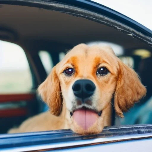 Portrait of a dog in car, 128K --v 5