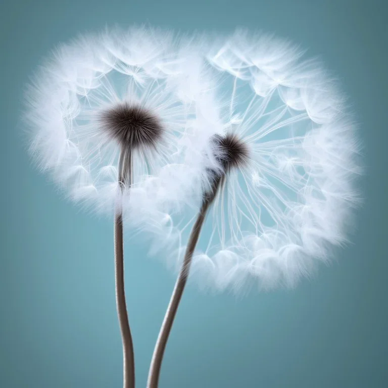 a small, fluffy dandelion on fire at the middle left part of the picture, dreamlike minimalist art with a lot of white space around it