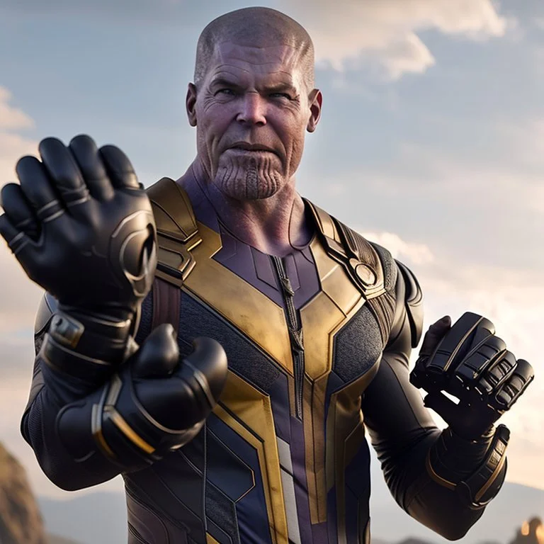 A sporty looking man with a grin on his face while holding Thanos' gloves Two infinity gauntlets contain six infinity stones, one of which is made with nano In the hands of a powerful man walking