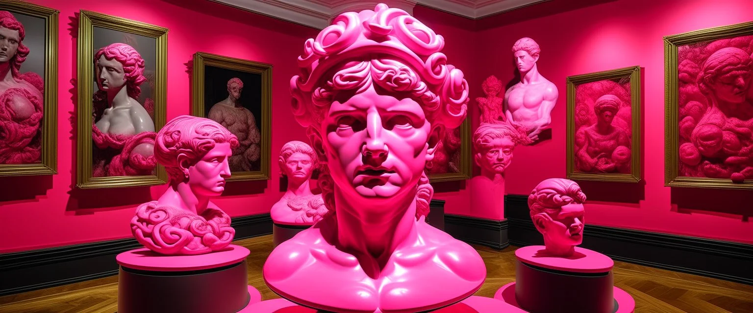 A pink psychic realm with telekinetic brains designed in Maori sculptures painted by Michelangelo di Lodovico Buonarroti Simoni
