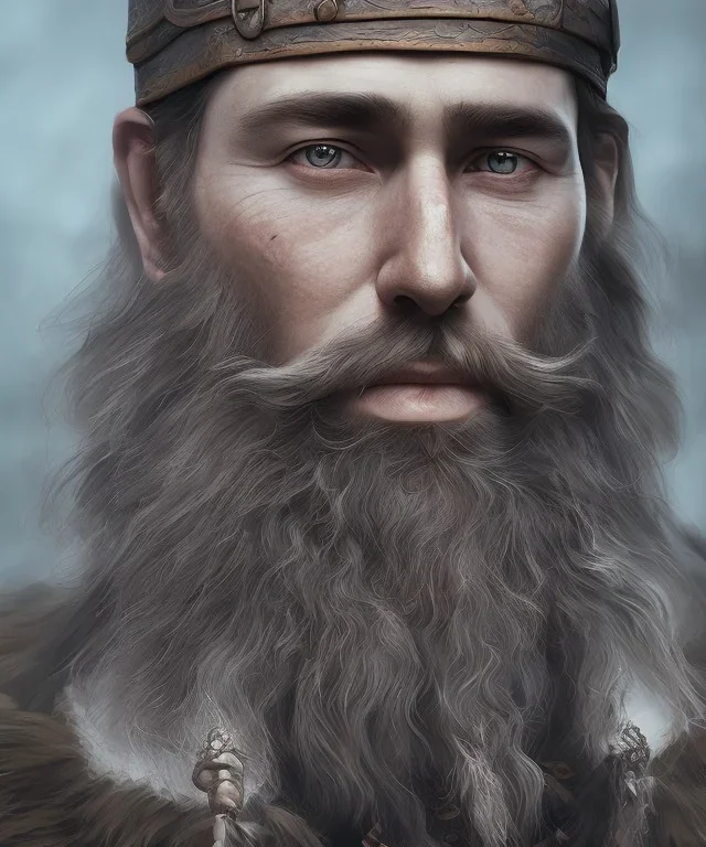 close-up portrait, Viking style, realistic, 8K, a Highly detailed face of a man, beard, long, sword