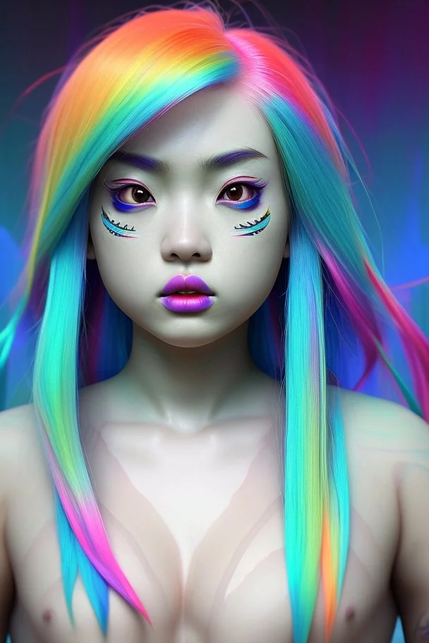 asian billie elish with rainbow hair, epic colour treatment, cinematic colour treatment, meticulously intricate perfectly symmetrical extremely detailed, pixiv daily ranking, pixiv, extreme depth of field, artstation, spectacular details, volumetric lighting, masterpiece, cinematic, Hollywood production, 8k resolution, high definition, max octane render, vivid colors, max resolution, max perfectionism, realistic composition, professional photography, unre