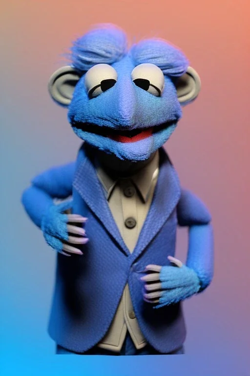 Waist up muppet Portrait, joe Biden as muppet doll, Blue suit retro style, photo studio, blue background, unreal engine 5, concept art, art station, god lights, ray tracing, RTX, lumen lighting, ultra detail, volumetric lighting, 3d.