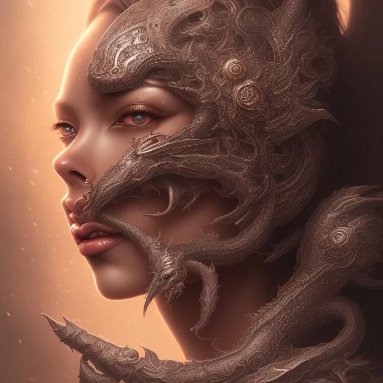 sango fantasy, fantasy magic, intricate, sharp focus, illustration, highly detailed, digital painting, concept art, matte, artgerm and paul lewin and kehinde wiley, masterpiece sexy lips Asian afro lips black African lady body mermaid Dragon head silver bright rain lady outer space pretty skull head