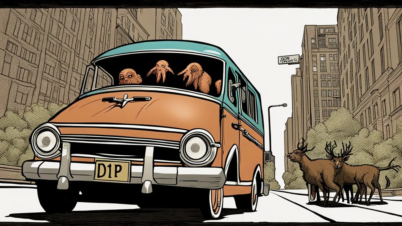 lovecraftian styled resurrected deerp seeks revenge on the Lady driving the Budget Moving Van