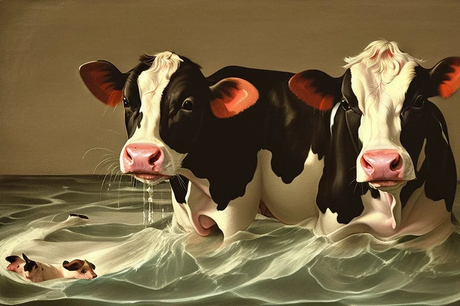 cow swimming in deep water by Caravaggio