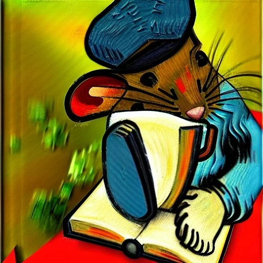 oil portrait of a mouse with hat reading a book by Van Gogh 8k