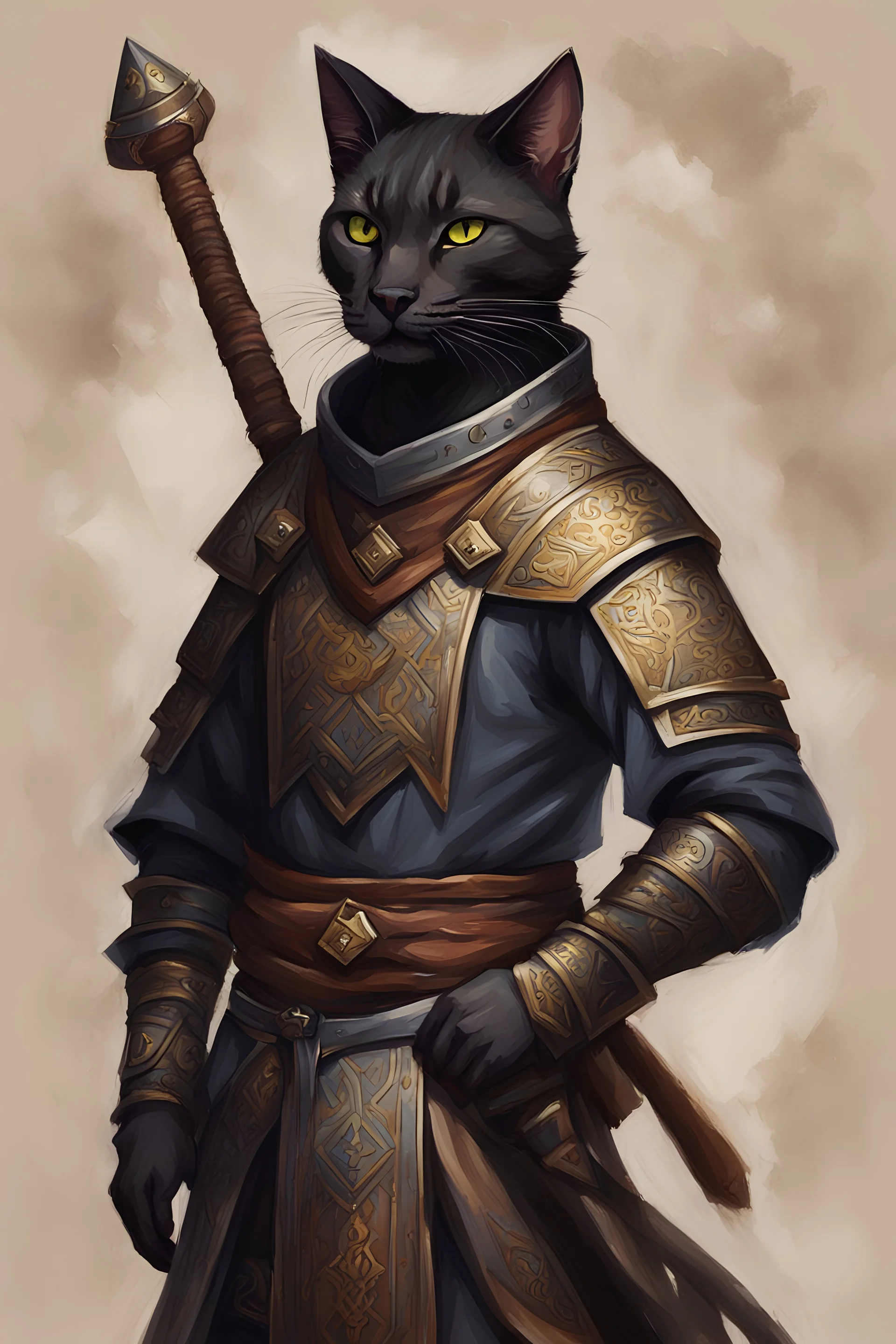 byzantine style painting of black tabaxi ranger dnd 5e
