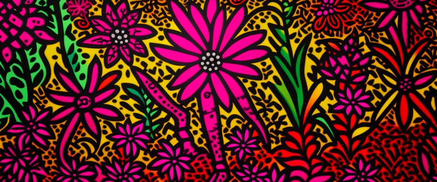 Magenta psychedelics fynbos with floral plants painted by Keith Haring