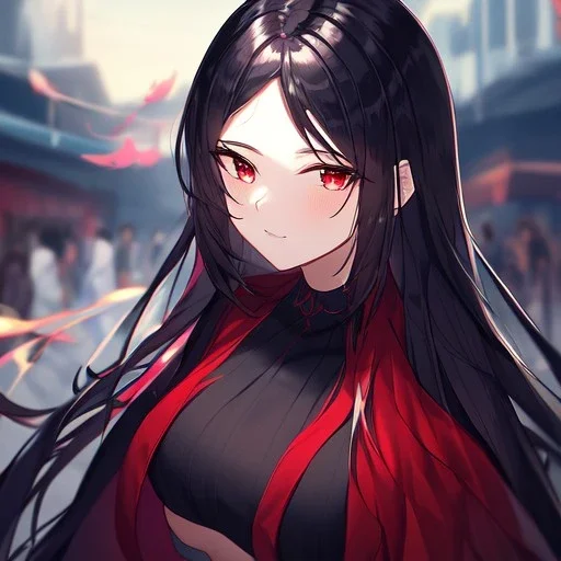 Clear focus,High resolution, black long hair, Vibrant red eyes, Emo style,