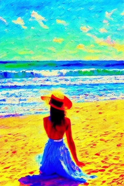 painting, impressionist, wanderlust, bright colors, beach