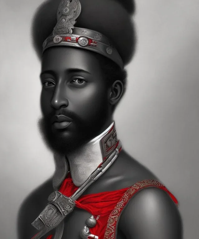 Negro Felipe, african slave, red uniform, red headband, short beard