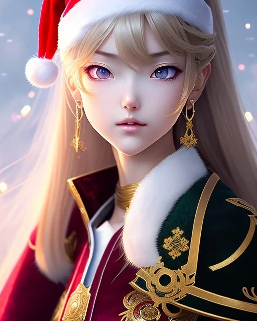 Detailed cute happy anime Kunoichi Christmas girl, Christmas colours, intricate details, full body portrait, keep head in frame, slight smile, black Japanese motif, concept art, highly detailed, digital painting, concept art, sharp focus, illustration, art by Yoji Shinkawa, WLOP and greg rutkowski and alphonse mucha and artgerm and yanjun Chen and Junji ito and Makoto Shinkai, HDR, octane render