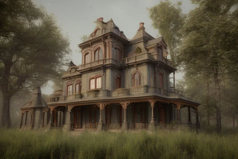 fantasy victorian house surrounded by forest