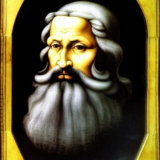 Retrato de un hombre con barba y canas llamado Salvador Santiago Mozos con el estilo de Leonardo da Vinci