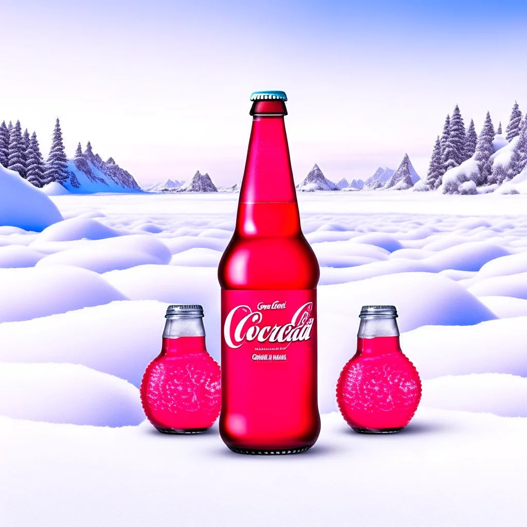 Design for Coca-Cola product in the snow and in the back icebergs