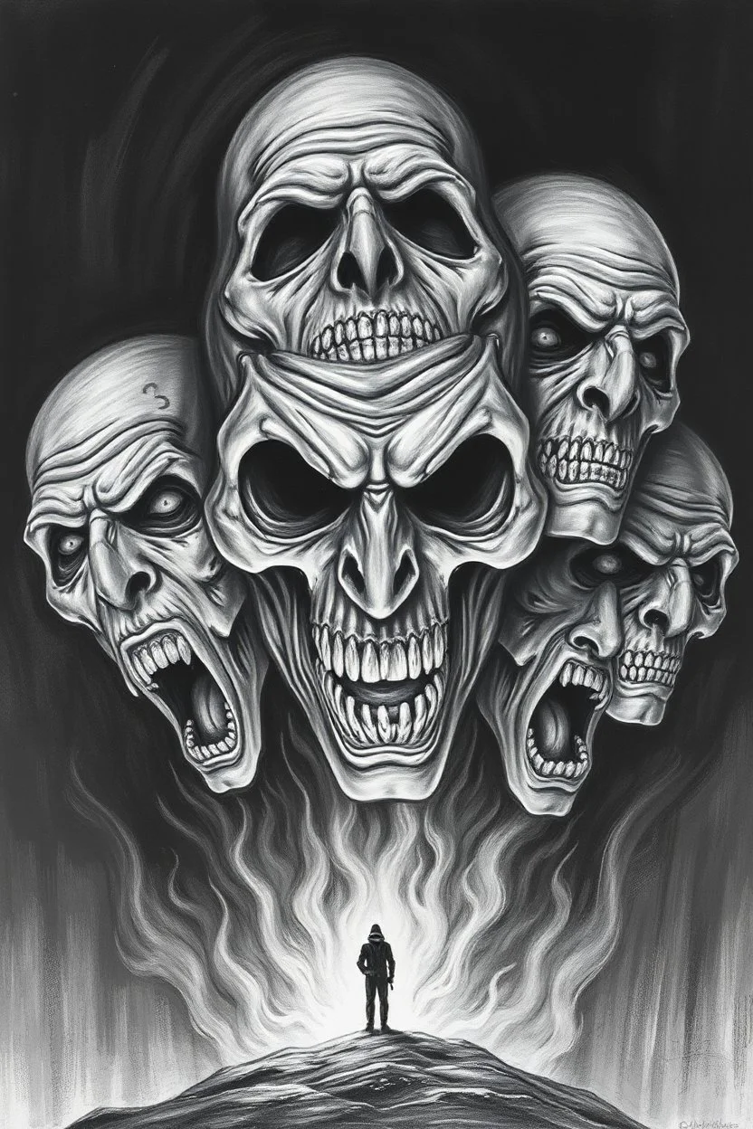 Nightmare in my mind, evil in many faces, Busch painting nightmare, thin line draw