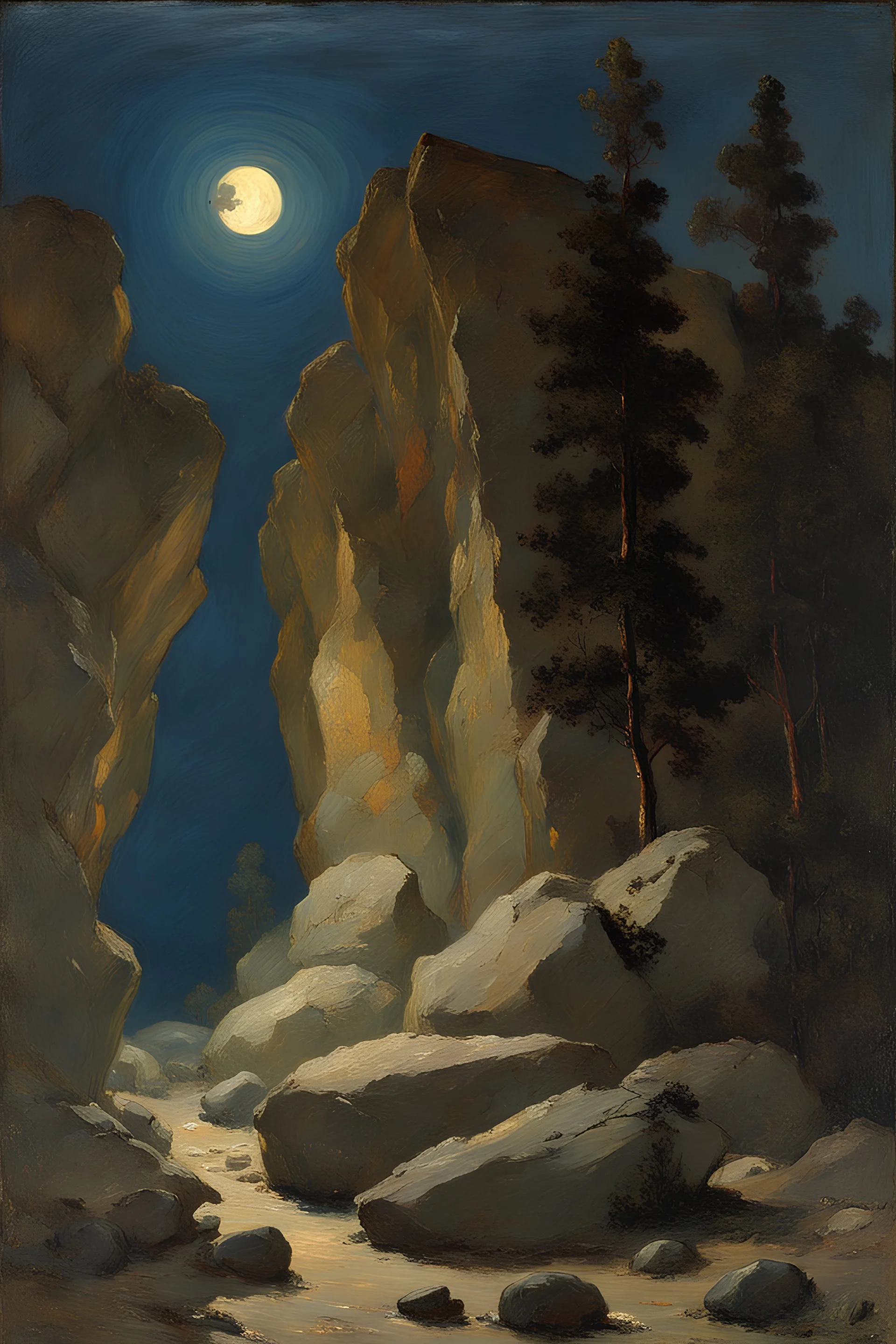 Night, rocks, trees, henry luyten and auguste oleffe impressionism paintings