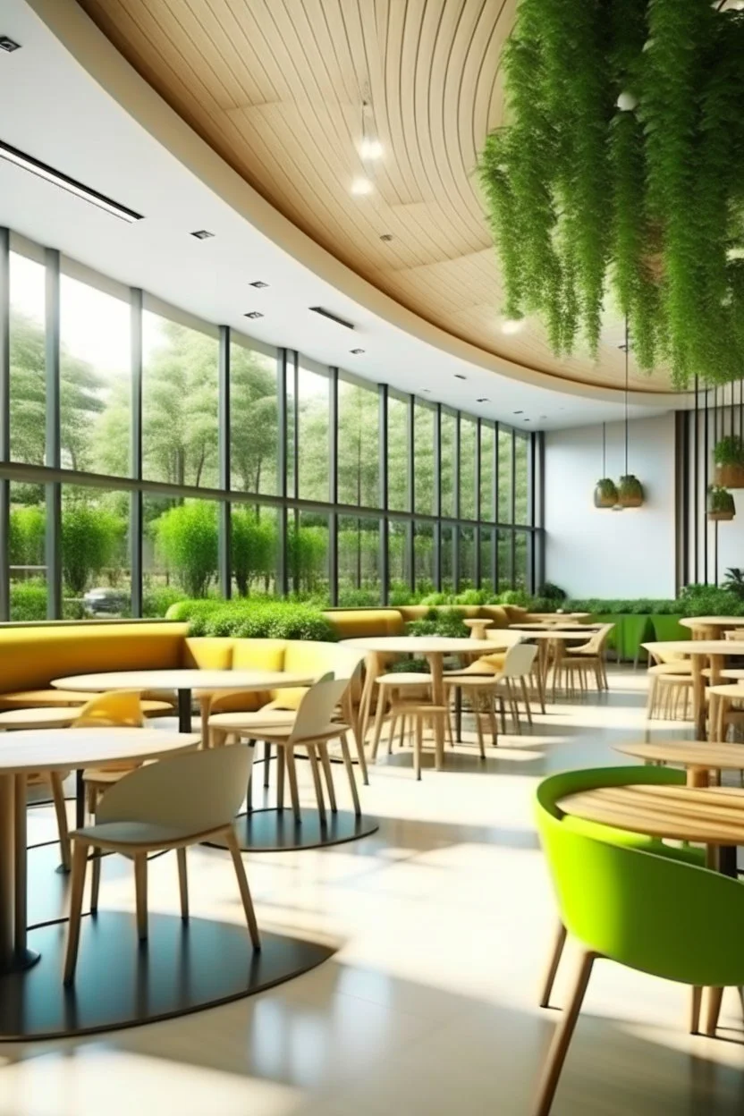 modern canteen designs with nature and round tables