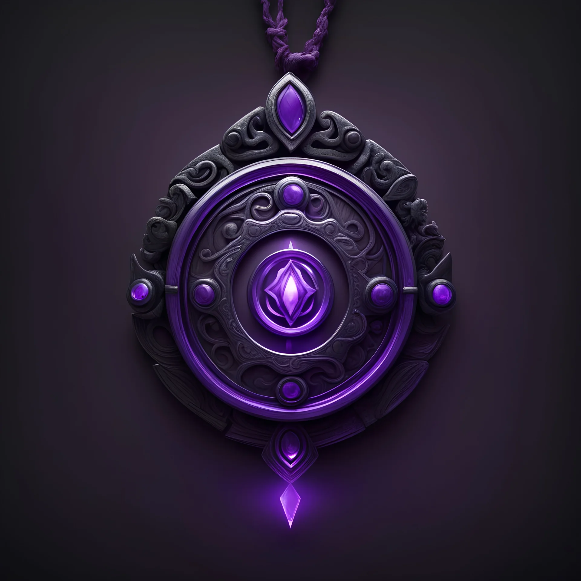 amulet, black background, purple lighting, icon