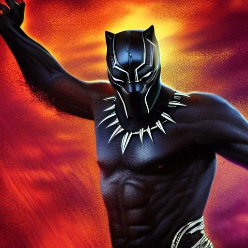 Fantasy, olamide as black panther, heroic, award winning, insanely detailed, sunlit, realistic, ocean,acrylic paint, 8k resolution, hdr, trident