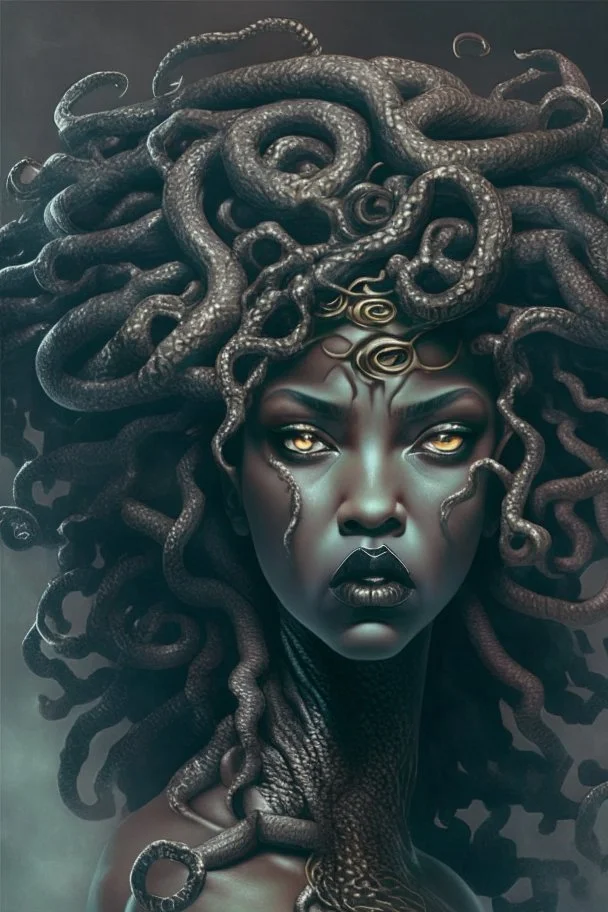 Medusa as a beautiful black woman