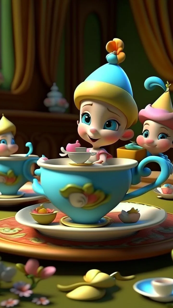 Unwrapping the magical tea cups, cartoon,3D