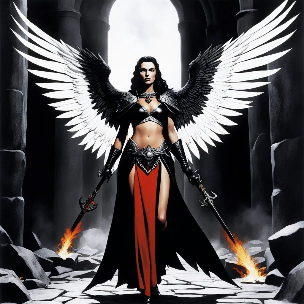 [high res photo by helmut newton] Lilitha Embervein was once a daughter of the flame-wielding cult of Pyr’Zhar, her wings ignited by sacred fire. When she defied the High Enkindler’s cruel edicts, she was cast into the volcanic prison beneath the Obsidius Spire. Now bound by heavy chains and surrounded by unquenchable flames, Lilitha awaits the moment she can shatter her bonds and reclaim her lost power.