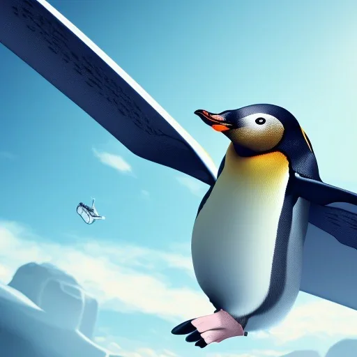 penguin flying in the sky